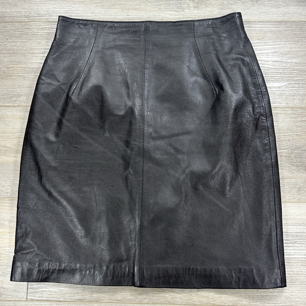 VTG Silver leaf Genuine Leather Size 12 Chocolate Brown Mini‎ Skirt Lined